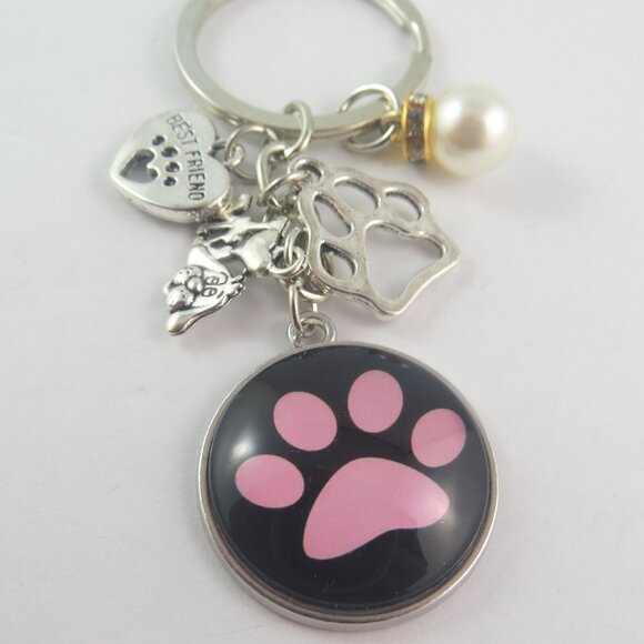 Dog Paw Print Keychain – Pink Paw Charm Key Ring Dog Lover Gift Pet Owner Bag Ac - Picture 1 of 4